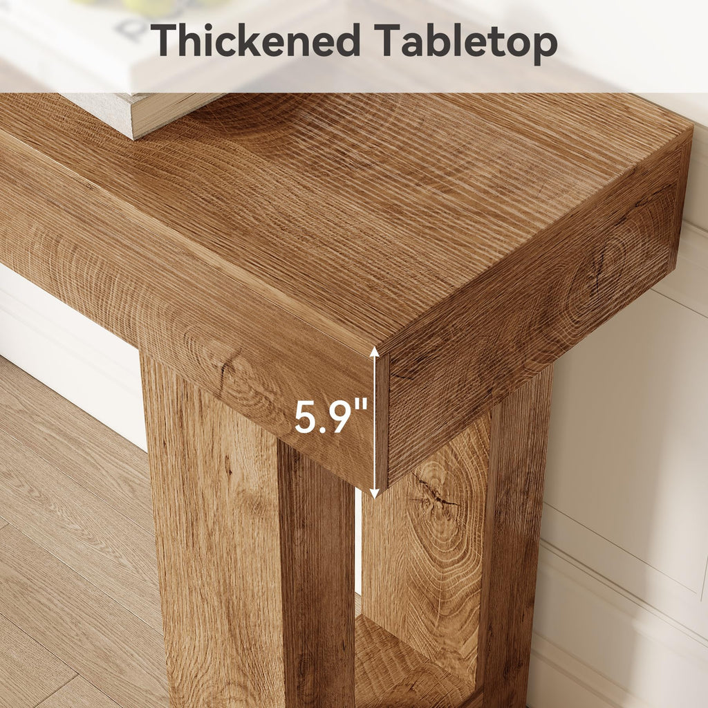 63 Inches Oak Color Wooden Console Table S26840