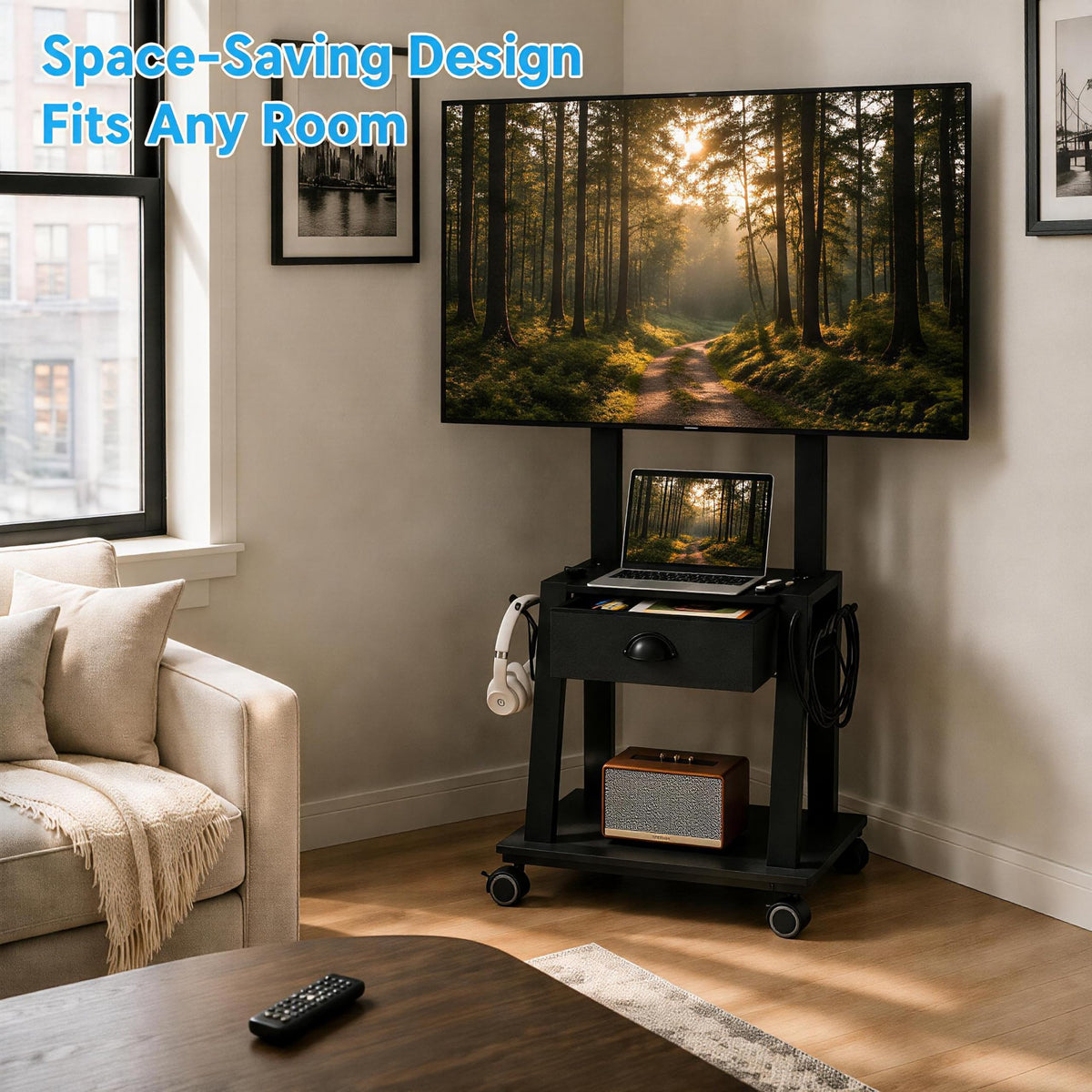 23-60 Inch Mobile TV Stand with Drawer D91504