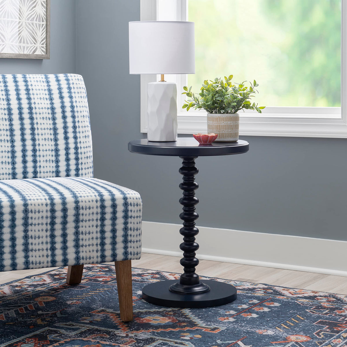 Round Navy Blue Pedestal Accent Table H956512