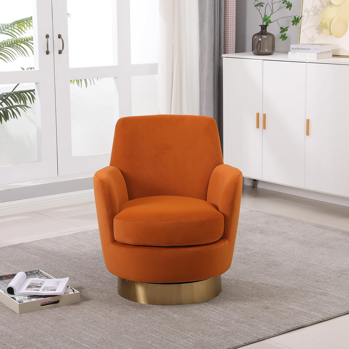 Orange Velvet Swivel Tufted Armchair N623