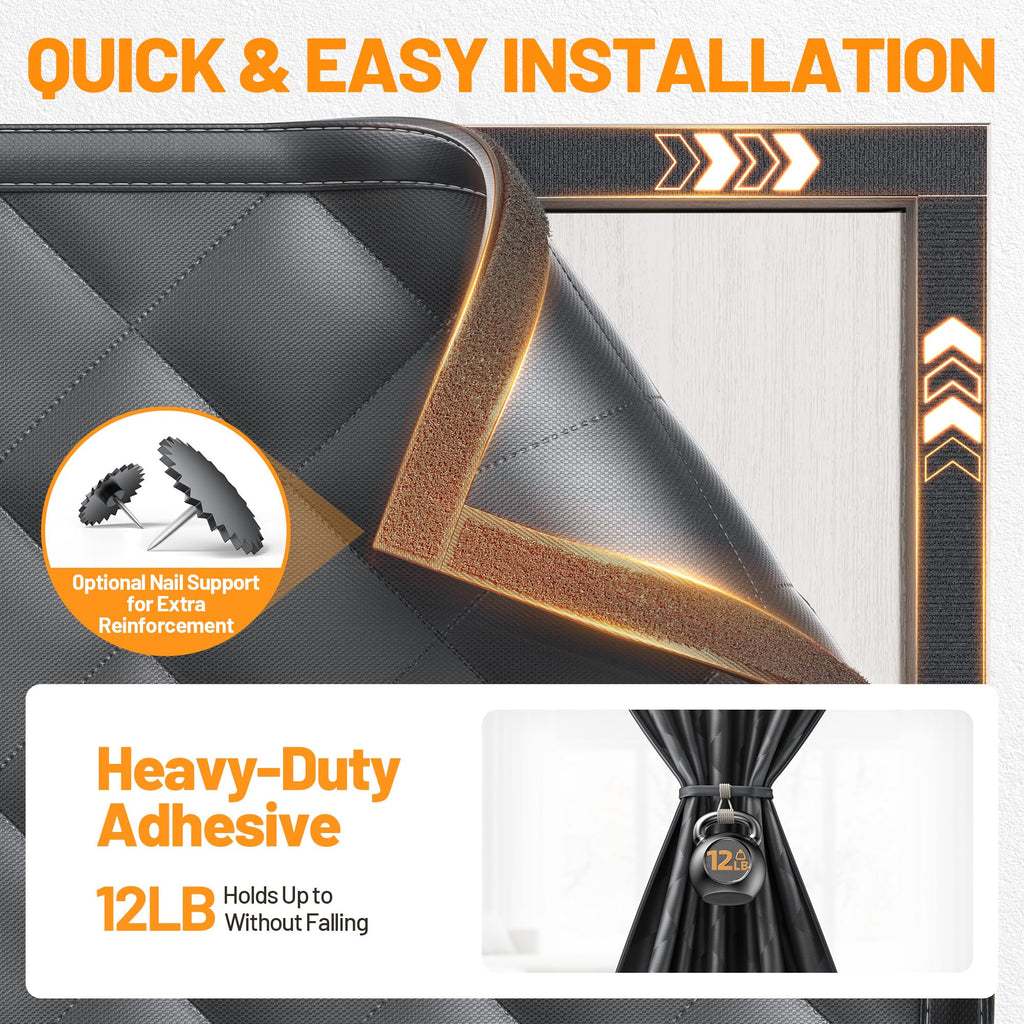 Magnetic Insulated Door Curtain 36"x82" Black V509255