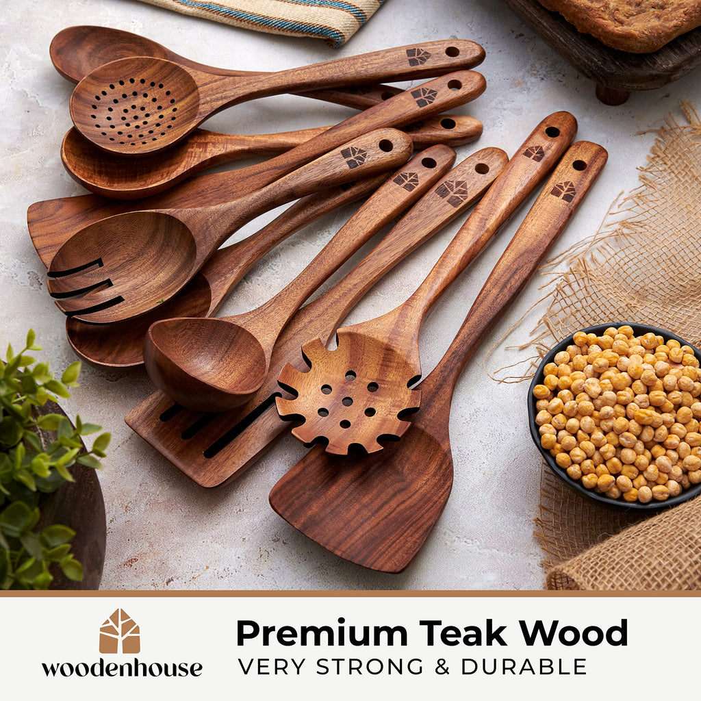 10 Pcs Non Toxic Teak Wooden Kitchen Utensils Set G1689